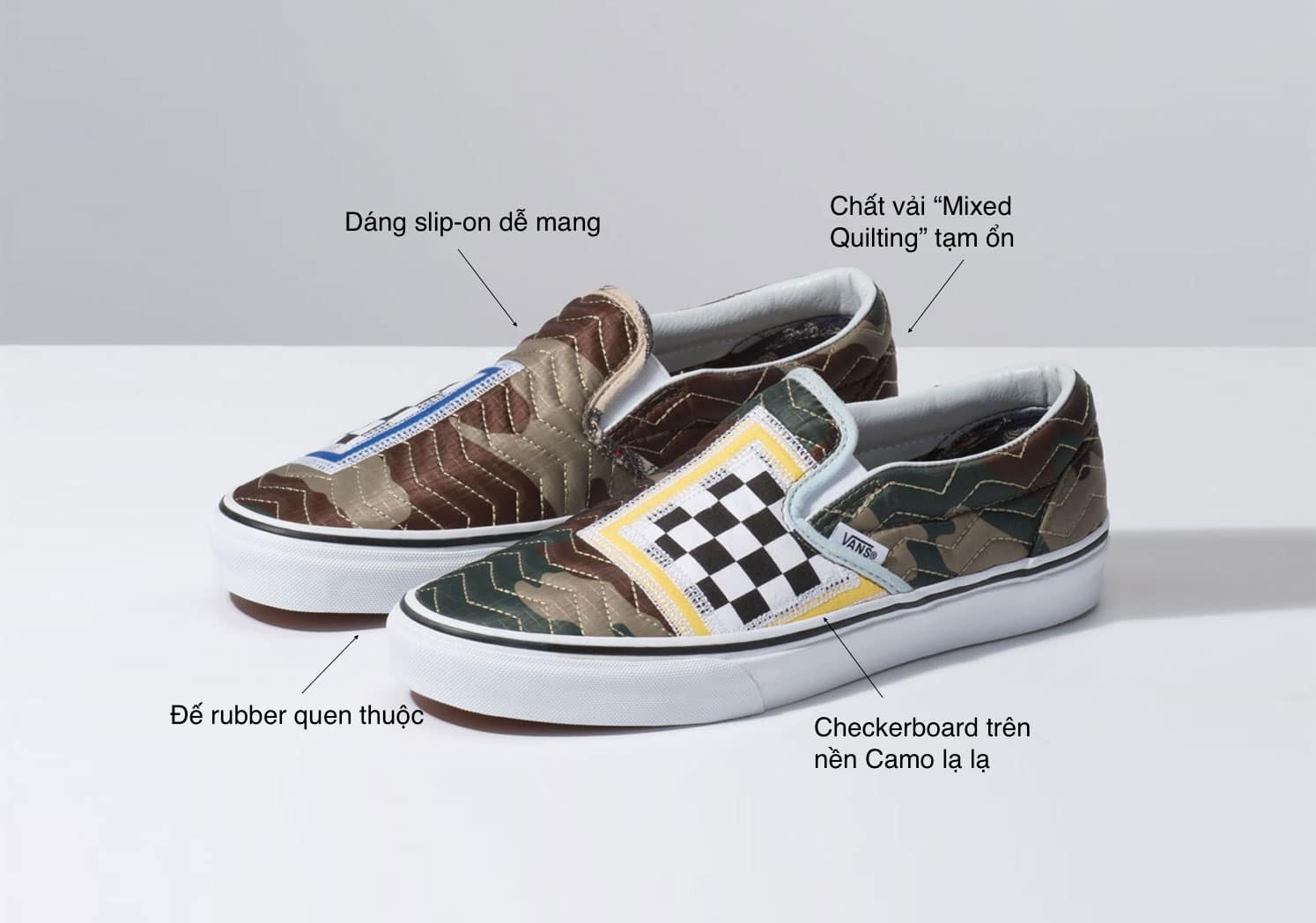 Patchwork style has never been so fun with the Vans Slip-On Camo