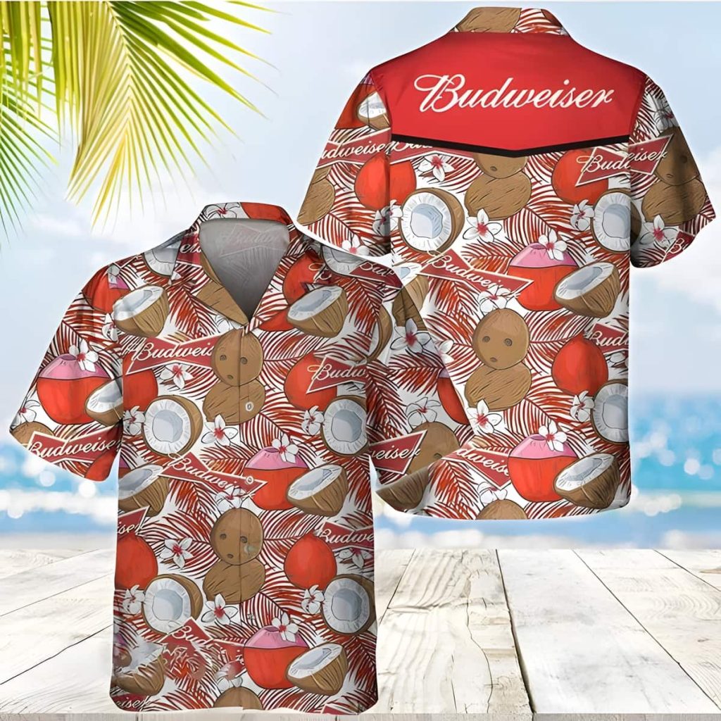 Beer Budweiser Hawaiian Shirt,Aloha Shirt,Tropical Coconut Pattern Practical Beach Gift
