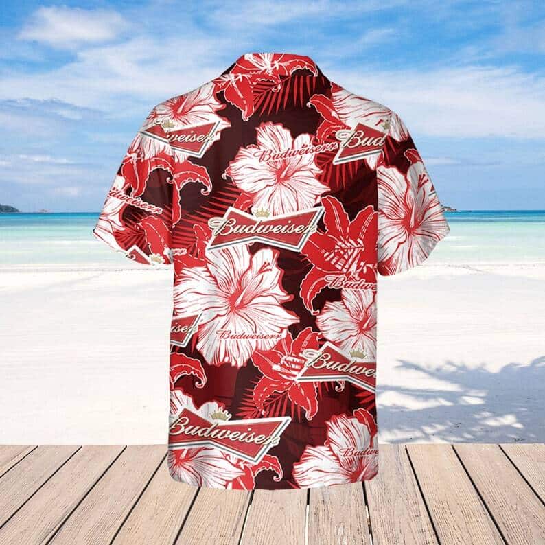 Beer Budweiser Hawaiian Shirt,Aloha Shirt,Tropical Flower Pattern Summer Gift For Beach Lovers