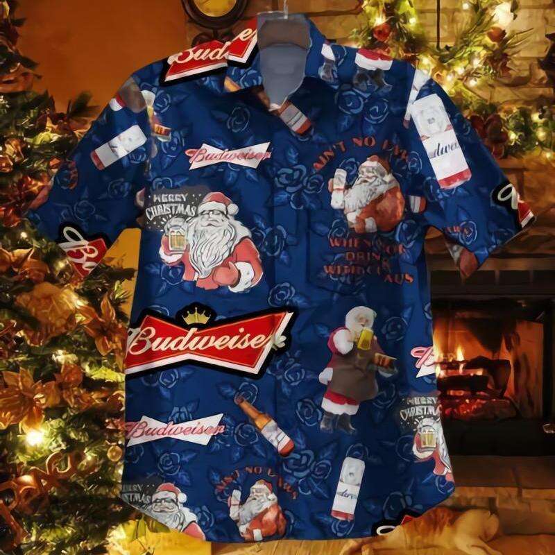 Merry Christmas Santa Claus With Beer Budweiser Hawaiian Shirt,Aloha Shirt
