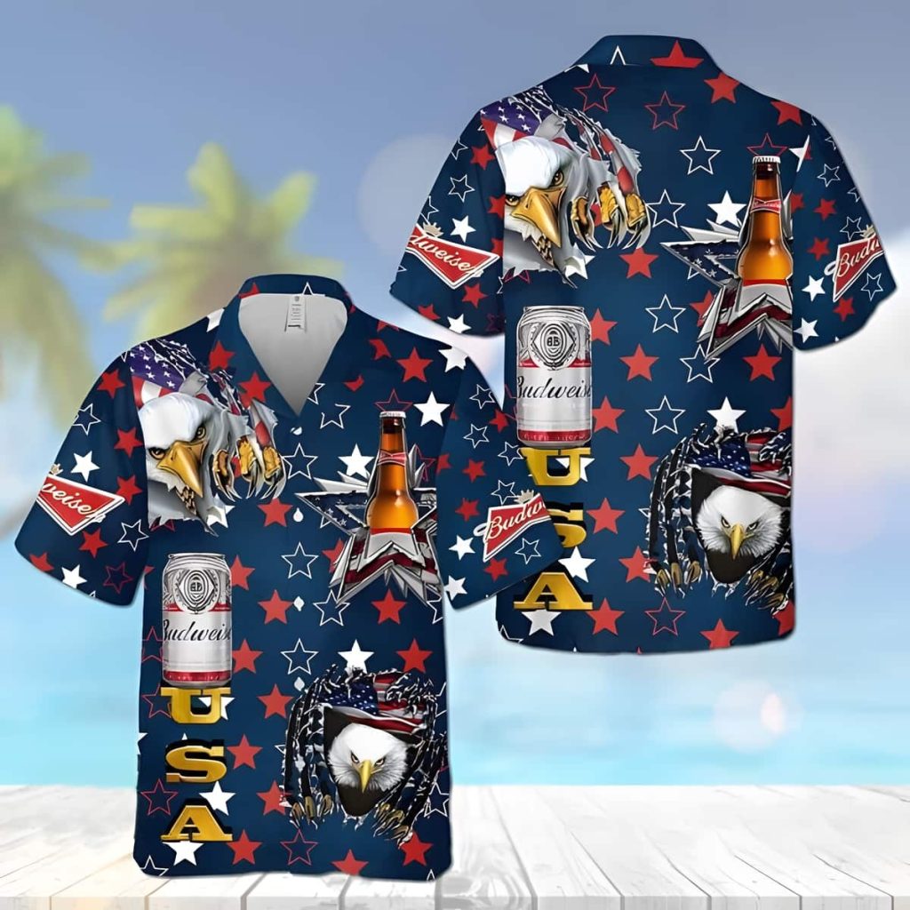 Beer Budweiser Hawaiian Shirt,Aloha Shirt,USA Flag Beer Lovers Gift