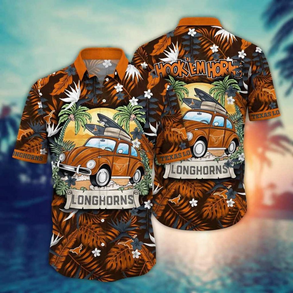 NCAA Texas Longhorns Hawaiian Shirt,Aloha Shirt,Tropical Palm Leaves Beach Lovers Gift