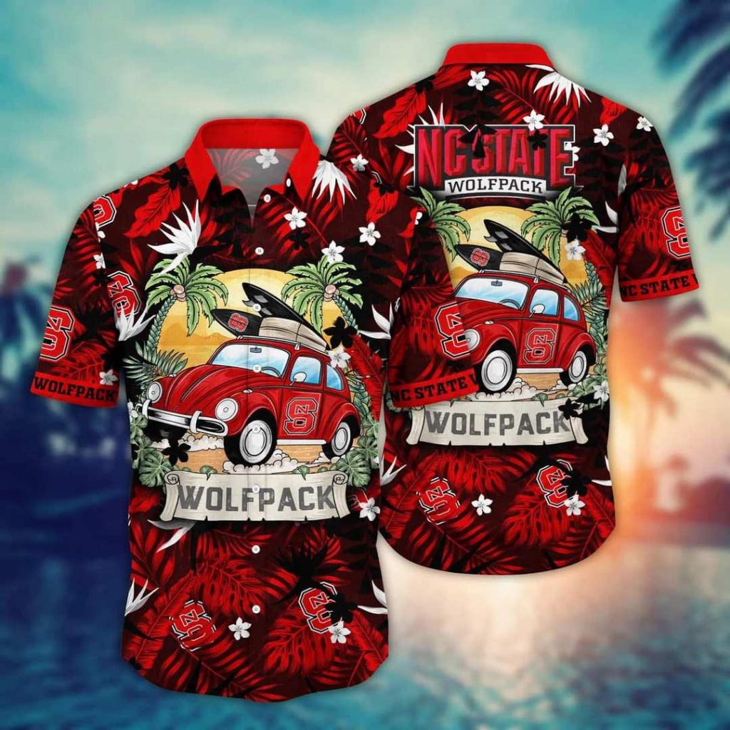 NCAA NC State Wolfpack Hawaiian Shirt,Aloha Shirt,Palm Leaves Pattern