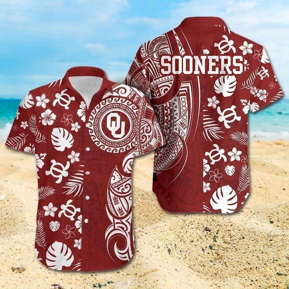 NCAA Oklahoma Sooners Hawaiian Shirt,Aloha Shirt,Turtle Tropical Palm Leaves Samoan Pattern