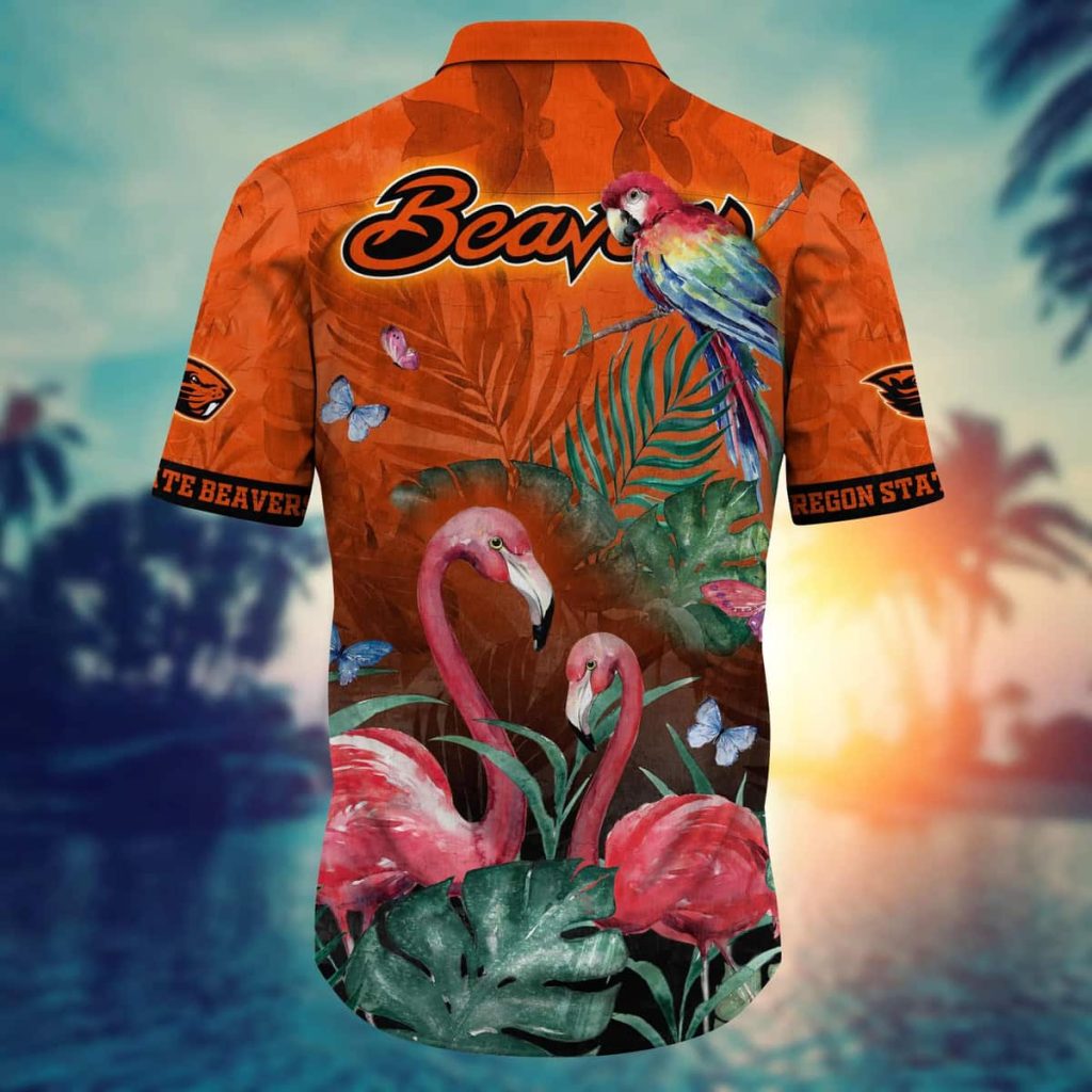 NCAA Oregon State Beavers Hawaiian Shirt,Aloha Shirt,Pink Flamingo And Palm Leaves