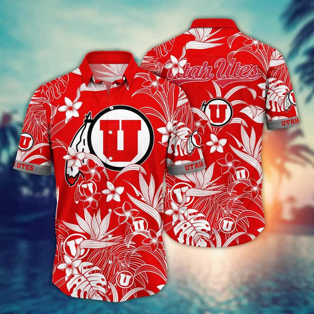 NCAA Utah Utes Hawaiian Shirt,Aloha Shirt,Limited Flower White