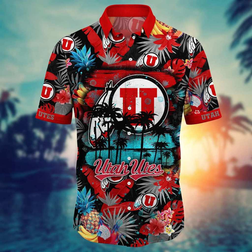 NCAA Utah Utes Hawaiian Shirt,Aloha Shirt,Tropical Fruit Pattern Summer Vacation Gift