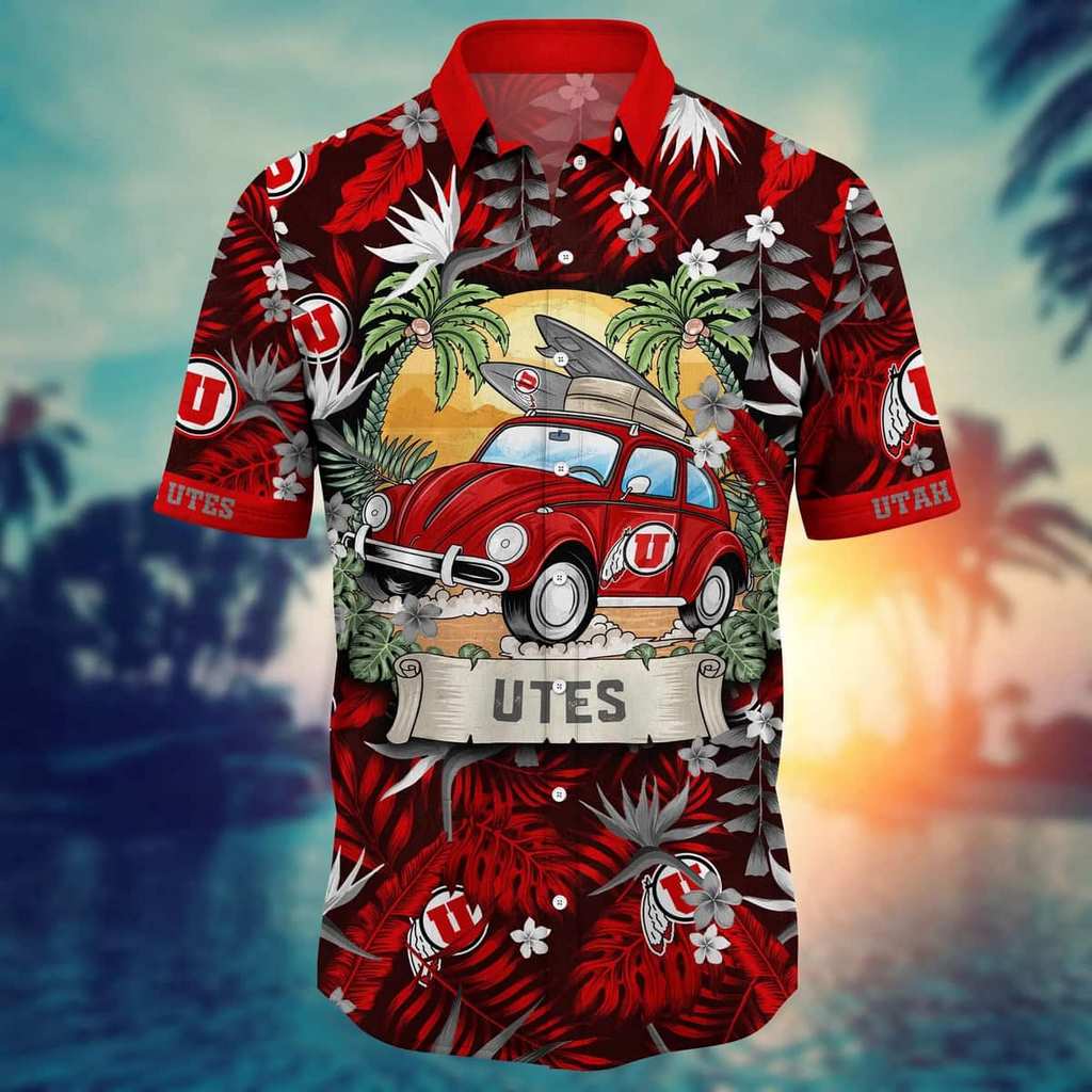 NCAA Utah Utes Hawaiian Shirt,Aloha Shirt,Tropical Palm Leaves