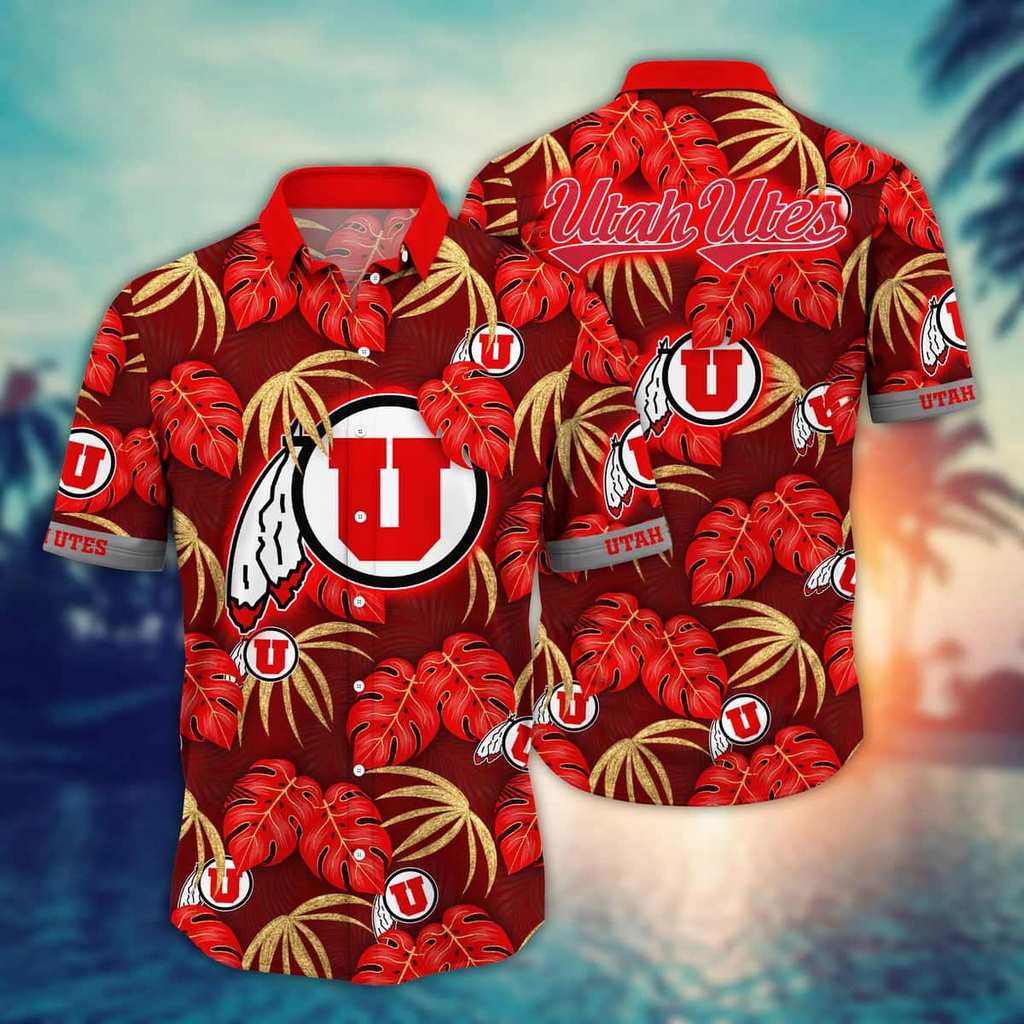 NCAA Utah Utes Hawaiian Shirt,Aloha Shirt,Palm Leaves Pattern Trendy Summer Gift