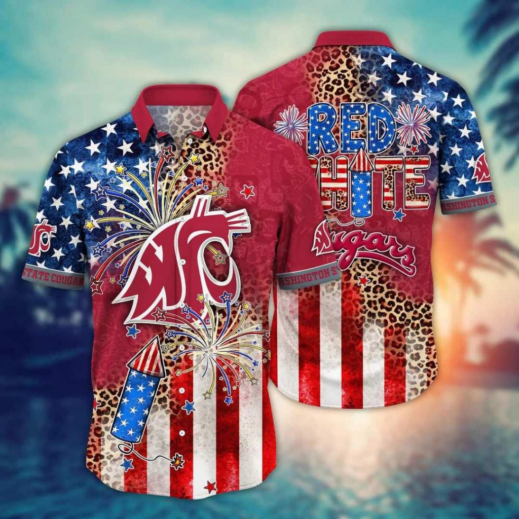 NCAA Washington State Cougars Hawaiian Shirt,Aloha Shirt,Fireworks Independence Day